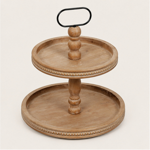 Handcrafted Rustic Wooden Two Tiered Tray with Metal Handle Farmhouse Tiered Serving Stand for <b>Kitchen</b> & Cupcake Display - Product Image 3
