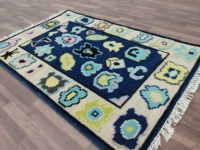 Tapis persan Oushak noué à la main, bleu pastel abstrait, en laine, à poils coupés, vintage, fait main, pour décoration de salon, adapté aux animaux domestiques, à prix réduit