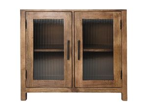 Aparador de Madera de Mango con Puertas de Vidrio y Tiradores Metálicos, Mueble de Almacenamiento para Sala de Estar - Product Image 2