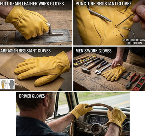 Goat Grain Leather Heavy Duty Anti-Slip <b>Driver</b> AbrasionResistant <b>Gloves</b> Shirred Elastic Outdoor Work Multifunctional Warehouse - Product Image 5