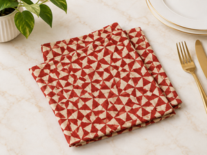 Nappe de table carrée géométrique en coton matelassé, rouge et beige, pour la maison et les restaurants - Product Image 1