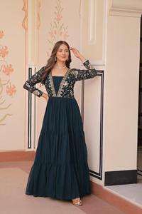Traje Anarkali de Georgette Sintética Listo para Usar con Bordado y Lentejuelas - Product Image 3