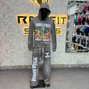 New Tracksuit Custom Made Gray Full <b>Zip</b> <b>Hooded</b> Sweatshirt Pants Set Made Pakistan Print Design Formal Winter 100% Cotton Adults - Product Image 1