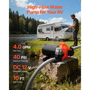 Pompa Acqua a Diaframma Autoadescante a 3 Camere 12V DC 4 GPM (15.1 L/min) per Camper con Pressostato Automatico 40 PSI Max, Capacità Massima, per Uso Marino - Product Image 2