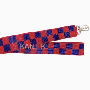Correa bordada con cuentas rojas y azules hecha a mano para el día del partido, correa para bolso deportivo para el día del partido, para mujeres. - Product Image 1