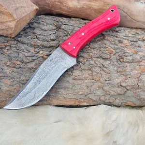 Cuchillo de Camping Hecho a Mano con Hoja de Acero de Damasco, Borde Recto, Mango de Madera Pakka, Funda de Cuero, Personalizable ODM - Product Image 2