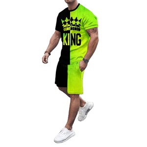 เสื้อยืดคอแขนสั้นสำหรับผู้ชายชุดกางเกงขาสั้นผ้า3D ปะลายใบหน้ายิ้มเป็นมิตรกับสิ่งแวดล้อมระบายอากาศได้ดีผ้าคอตตอน100% ทันสมัย - Product Image 1