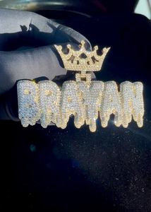 Colgante Personalizado con Forma de Corona y Letra, Chapado en Oro de 18K sobre Plata, con Moissanita, Estilo Hip Hop, Joyería de Lujo con Nombre, Amuleto Unisex, Regalo - Product Image 4