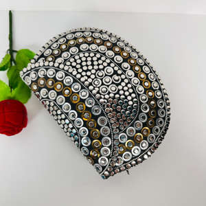 Antique Style Gold <b>Silver</b> Polka Dot Clutch Modern Polished Sculpture Shoulder Purse with Elegant Metal Frame for Bridal Use - Product Image 6