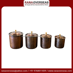 Antique Copper Hammered Container <b>Set</b> 4 Pieces Various Styles and Sizes for <b>Sugar</b> <b>Tea</b> <b>Coffee</b> Metal Material at Good Price - Product Image 3