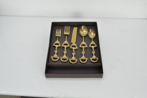 Gold Horse Bit Cutlery <b>Set</b> Equestrian Design Gold Pvd Coated Luxury <b>Flatware</b> <b>Sets</b> With Custom Gift Box Black Color - Product Image 2