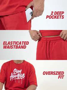 Ensemble T-shirt et short en coton 180 GSM imprimé 'Stay Humble' pour l'été, style streetwear confortable, 2 pièces pour homme - Product Image 4