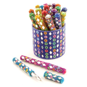 Porte-stylos perlé fait main de qualité supérieure pour organisateur de bureau, organiseur de fournitures de bureau perlé doré, conteneur à stylos - Product Image 5