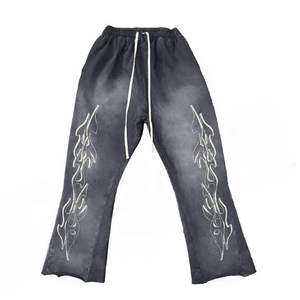 Pantalon de survêtement unisexe à jambe large avec motif flamme, taille élastique, coupe ample, style streetwear et hip-hop - Product Image 4