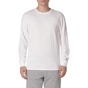 T-shirt en coton blanc à manches longues pour homme, col rond, coupe classique, décontracté, tricoté, couleur unie, design simple - Product Image 1
