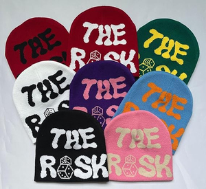 Bonnet unisexe en acrylique 100% avec imprimé The Risk Flock, style streetwear, broderie personnalisée, vente en gros en vrac, marque privée - Product Image 5