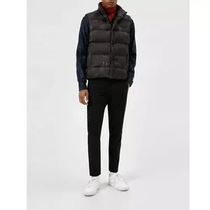 Men's Black Puffer Vest Stand Collar Button Closure Windproof Casual <b>Winter</b> Wear Regular Fit Solid Color Embossed Pattern - Product Image 4