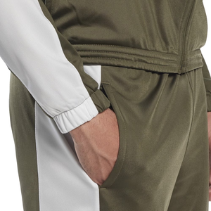 Men's Olive Green <b>White</b> Color Block <b>Tracksuit</b> Full Zip Sporty Style Autumn Wear Regular Fit Polyester Material Side Pockets - Product Image 3