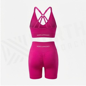 Conjunto de Yoga de 2 Piezas North Approach, Color Rosa, Sujetador Deportivo con Tirantes Cruzados, Pantalones Cortos de Cintura Alta, Ropa Deportiva Transpirable sin Costuras para Mujer - Product Image 2