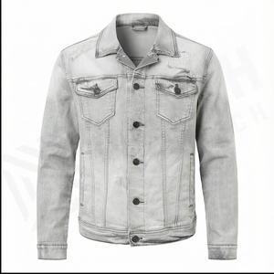 Chaqueta vaquera informal de invierno para hombre de calidad garantizada blanca con logotipo personalizable de tela transpirable y precio bajo - Product Image 2