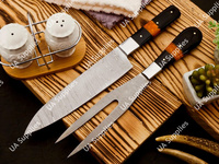 Set Pisau Garpu Profesional Tajam 2 Buah dari Baja Damaskus Industri Buatan Tangan Kustom dengan Pegangan Resin OEM/ODM.