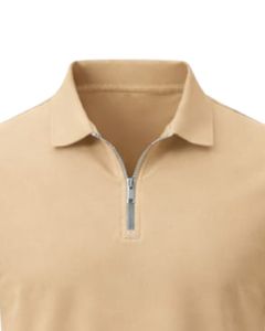 Camisa Polo de Algodón Caqui Personalizada para Hombre con Cuello de Media Cremallera, Corte Ajustado, Manga Corta, Ropa Casual de Verano, Fabricante OEM, Suministro al por Mayor - Product Image 5