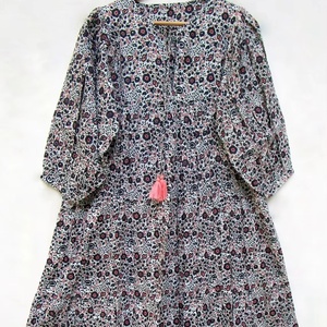 Mini vestido Maxi estilo bohemio con aspecto playero y flores de verano para mujer, vestido con escote Henley y corbatas de algodón, novedad - Product Image 1