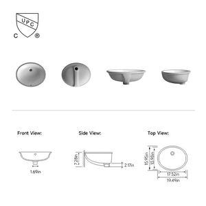 Lavabo de Baño de Porcelana Vitrificada NV2210, Diseño Ovalado de Montaje Bajo con Borde Plano, Tamaño Total 495x405x185mm - Product Image 2