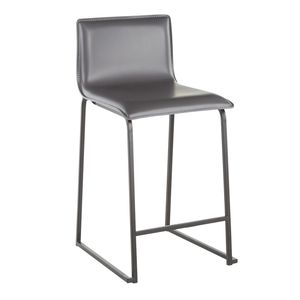 Set di 2 sgabelli da bar Mara da 26 pollici, in metallo nero e similpelle grigia, eleganti sgabelli da bar contemporanei - Product Image 2