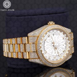 Charm_Jewells Luxury Gold <b>Diamond</b> <b>Watch</b> 40mm Round Analog Quartz Sapphire Crystal Unisex Folding Clasp - Product Image 2