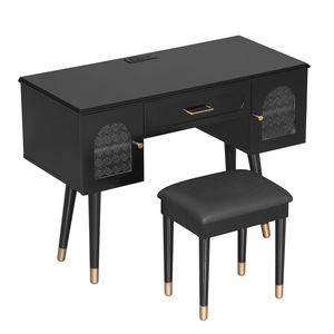 Set Moderno ed Elegante di Tavolo da Trucco Nero con Sedia, Toeletta Moderna con Organizer, Scrivania e Porta di Ricarica - Product Image 5