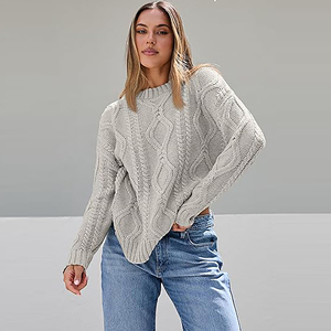 <b>Women</b> Oversized Korean Style Thick <b>Cable</b> <b>Knit</b> Crewneck <b>Sweater</b> Regular Sleeve Solid Black Pullover Casual Autumn Winter Knitwear - Product Image 6