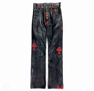 Pantalon de motard vintage élégant en cuir de vache véritable et toile pour homme, léger, tendance, imperméable, coupe-vent et respirant - Product Image 3