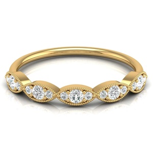Anillo de banda de media eternidad de oro amarillo sólido con diamante creado en laboratorio, anillo ajustable minimalista, última joyería, regalos de San Valentín para ella - Product Image 1