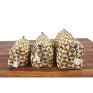 Juego de 3 Bolsas de Aseo Acolchadas de Algodón Hechas a Mano, Impermeables, Reutilizables, Pequeñas Bolsas de Maquillaje para Sala de Estar - Product Image 2