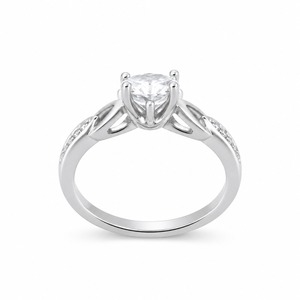 Anillo de Compromiso de Diamantes de Corte Brillante Redondo en Oro Blanco para Mujer, Engaste de Puntas, Estilo Clásico - Product Image 3