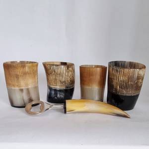 แก้วเหล้าทำมือจากเขาสัตว์ ทรงกลม แบบโบราณ ของตกแต่งบ้าน งานฝีมือจากธรรมชาติ สลักลายด้วยมือ - Product Image 4