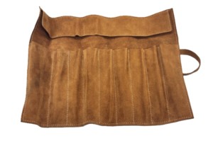 WI-173 Premium Genuine Leather <b>Makeup</b> Brush Holder Roll Travel Cosmetic Organizer Case Professional Beauty <b>Storage</b> Tan Brown. - Product Image 1