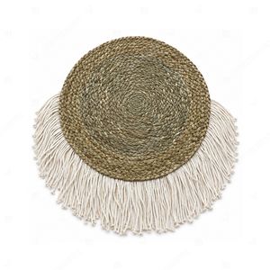 Boho Round Seagrass Rattan <b>Wall</b> Hanging Decor Star Medallion Fringe Hanging Art Woven Grass <b>Tapestry</b> Home Interior Decor - Product Image 4