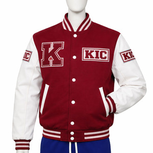 KIC Letterman Varsity <b>Jacket</b> <b>Men</b> Red <b>White</b> Embroidered Baseball Bomber Casual Style Regular Fit Winter Wear Coated Stand Front - Product Image 1