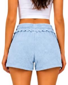 <b>Light</b> Blue Women Drawstring Cotton Terry Shorts Elastic Waist Casual Summer <b>Lounge</b> Wear Soft Pocket Mini Shorts Custom Fashion - Product Image 2