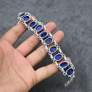 Natural Lapis Lazuli Cabochon <b>Bracelet</b> Handmade 925 Sterling Silver Bridal Gift For Women Wife Mother Elegant - Product Image 2
