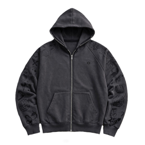Sudadera con capucha de algodón grueso para hombre, con estampado gráfico en la manga, estilo urbano, sudaderas con capucha para hombre, fabricación a granel con marca personalizada - Product Image 2