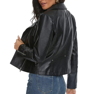 New Style Winter Wear Zipper Closure <b>Leather</b> Jackets For Women Turn-down Collar Regular Sleeves Ladies <b>Leather</b> Jackets - Product Image 3