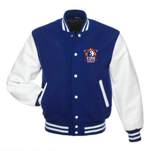 Veste universitaire bleue pour homme Fire Athlete Industry, manches blanches, style preppy, boutonnée sur le devant, veste universitaire - Product Image 1