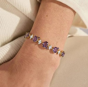 Pulsera con Dije de Amatista Natural de Corte Ovalado, Plata de Ley 925, 12 Gramos, Certificada, Lujosa y Elegante, para Boda o Compromiso, Gema Púrpura - Product Image 3