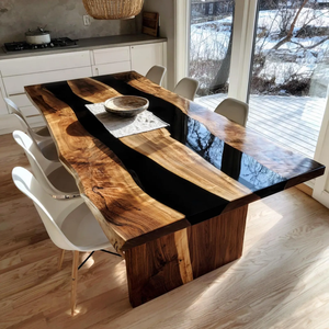Mesa de Comedor Rectangular de Madera de Acacia Negra con Resina Epoxi - Resistente al Agua y Ecológica - Product Image 1