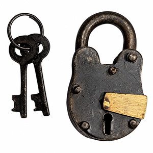 Cadenas antique en fer noir avec 2 clés vintage, robuste, finition rustique décorative pour portes, armoires, coffres, portails, décoration intérieure - Product Image 1