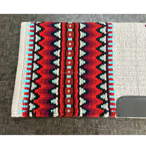 Tapis de selle équestre occidental en laine de qualité supérieure, tissé à la main, motif géométrique rouge, noir et turquoise - Product Image 2