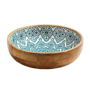 Bol à salade en bois artisanal à motif ondulé bleu, imprimé émail, pour fruits, vaisselle décorative pour hôtel et mariage - Product Image 5